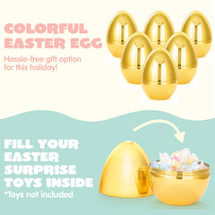 6 Large Gold Easter Eggs, 6-Inch Jumbo Plastic Fillable Eggs for Easter Hunt