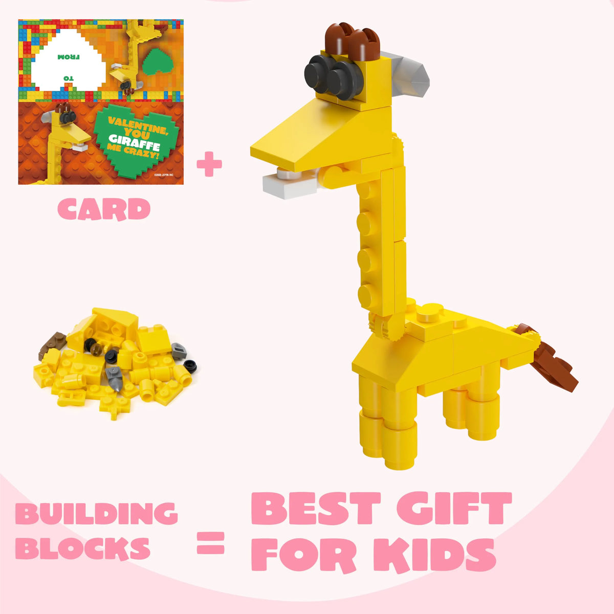 24 Pack Valentine's Day Cards with Safari Animal Building Blocks for Gifts and Party Favors