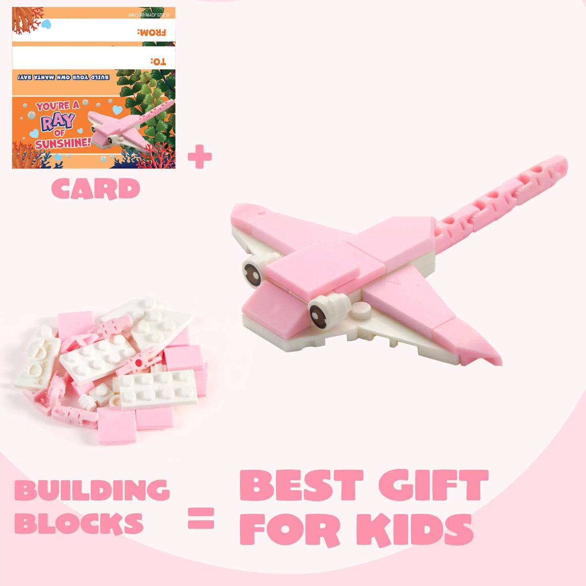 24 Pack Valentine's Day Cards with Ocean Animal Building Blocks for Party Gifts