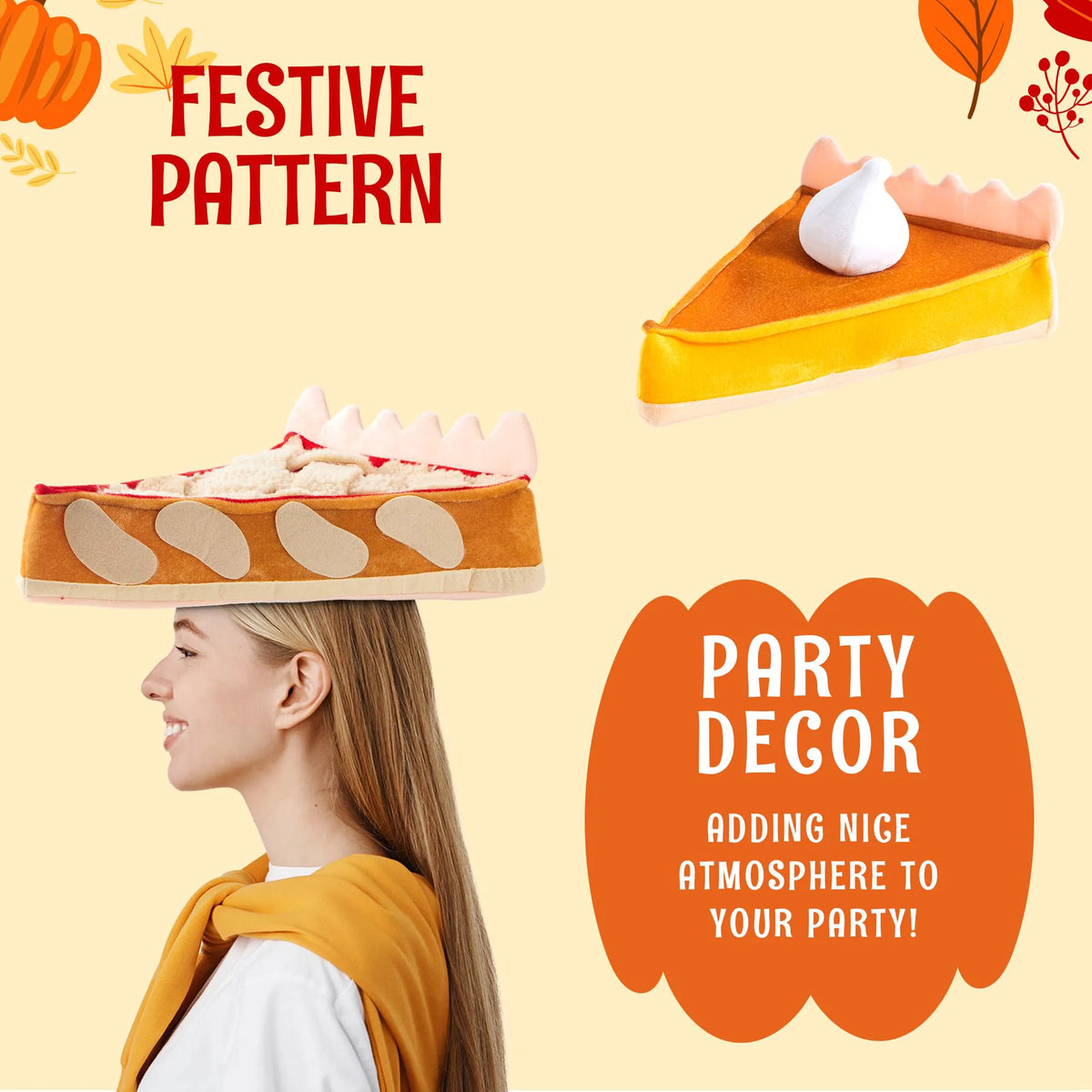 2 PCS Thanksgiving Plush Pumpkin & Apple Pie Hats