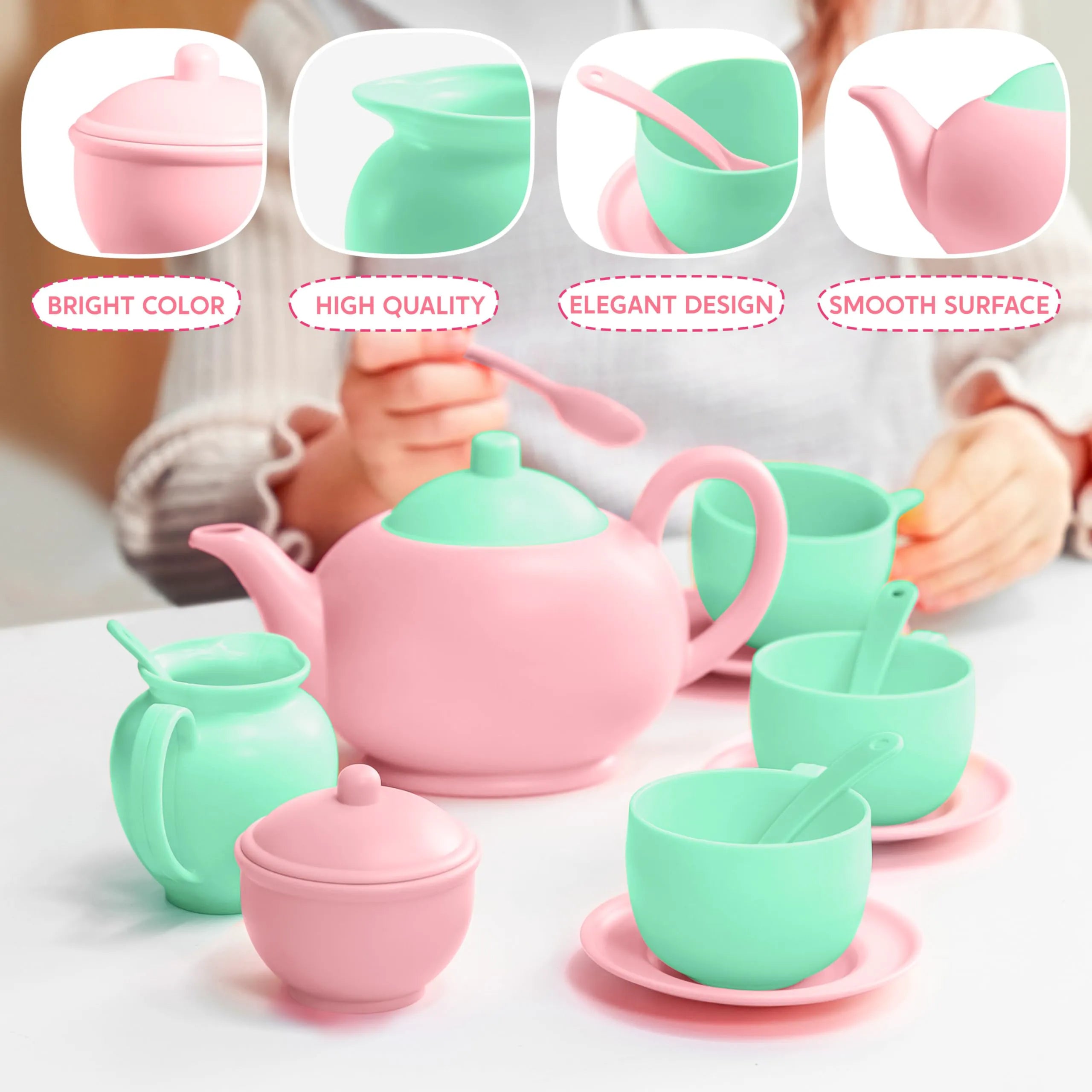 18-Piece Pretend Tea Party Set with Baby Pink Teapot