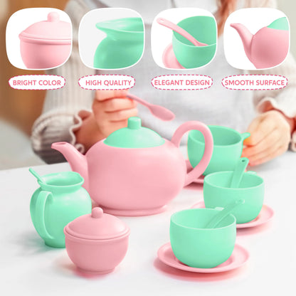 18-Piece Pretend Tea Party Set with Baby Pink Teapot