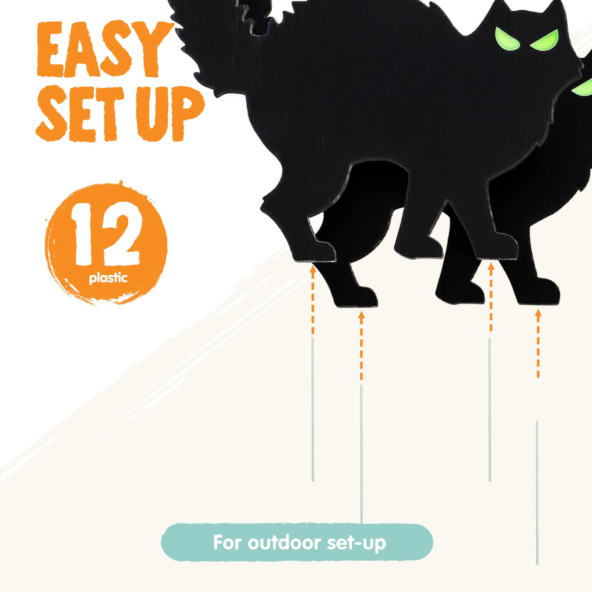 6 Halloween Black Cat Yard Signs with Glow-in-the-Dark Eyes