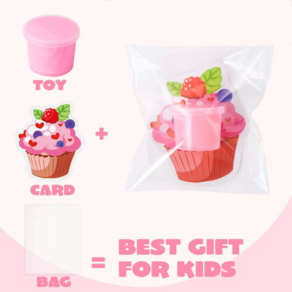 30-Piece Valentine's Day Multicolored Butter Slime Set with Rubber Slices & Dessert Cards