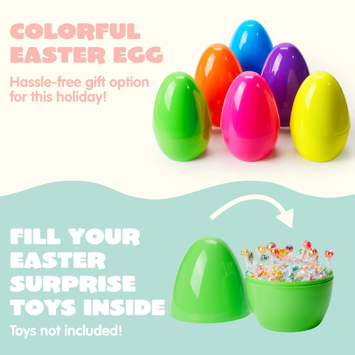 6-Pack 10-Inch Jumbo Plastic Easter Egg Shells, Fillable for Easter Egg Hunt