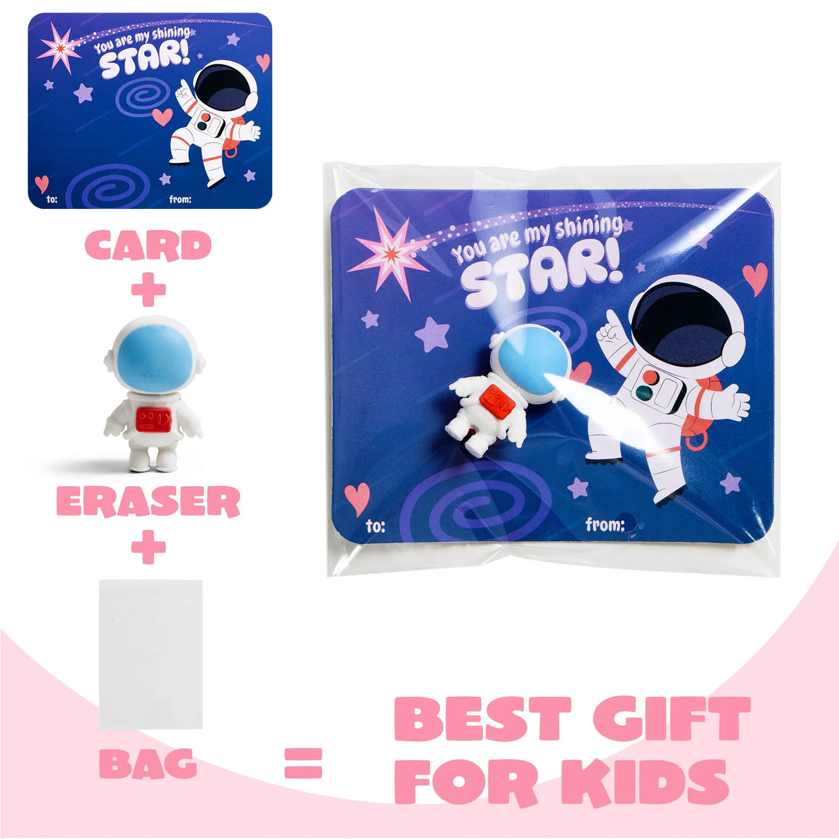 30 Space-Themed Valentine's Cards with Erasers for Party Favors