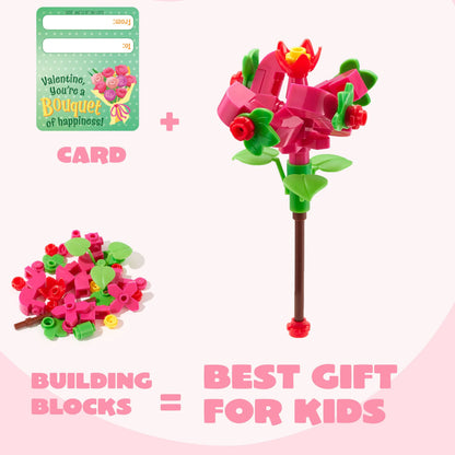 24 Pcs Valentine's Day Flower Bouquet Building Blocks with Cards