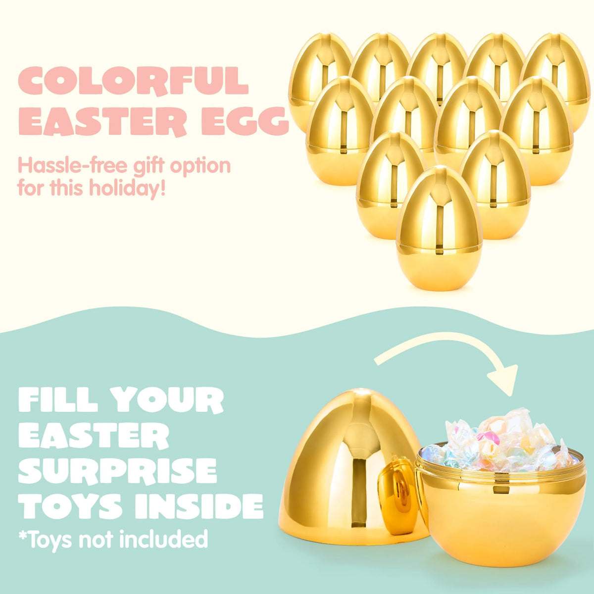 12 Large Gold Easter Eggs, 6-Inch Metallic Jumbo Fillable Eggs