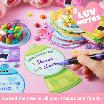 60 Valentine's Day Candy Dispenser Cards with Craft Treat Holders