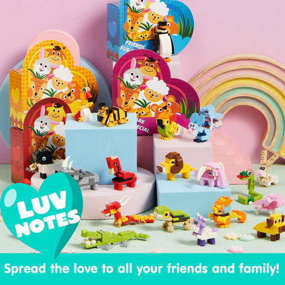 Animal Building Blocks Valentine's Heart Boxes Filled with Cards for Kids