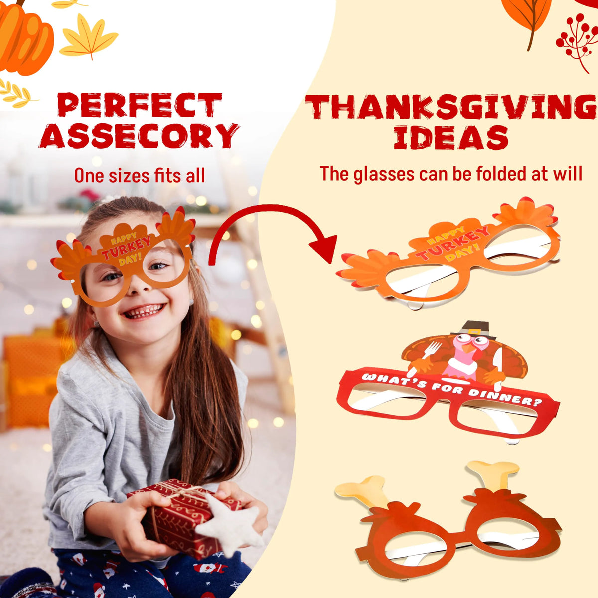 36 Pack Thanksgiving Turkey Eyeglasses Photo Props for Kids