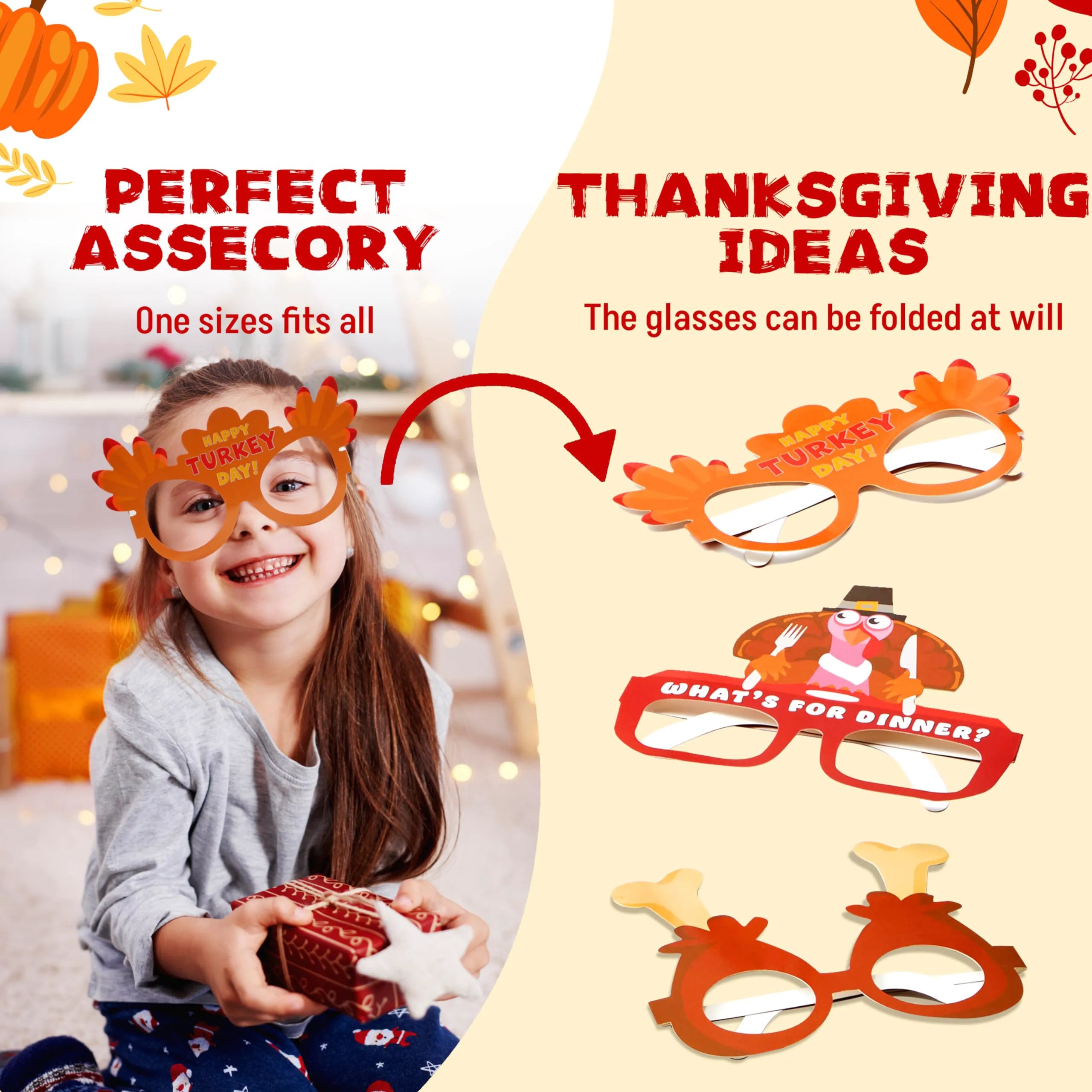 36 Pack Thanksgiving Turkey Eyeglasses Photo Props for Kids