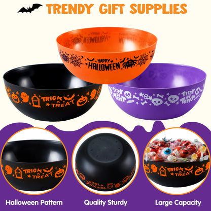 3 PCS Halloween Candy Bowls, 9.6" x 4.4" Trick or Treat Bowls