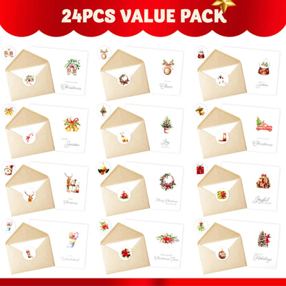 24 White Christmas Cards with Envelopes and Stickers