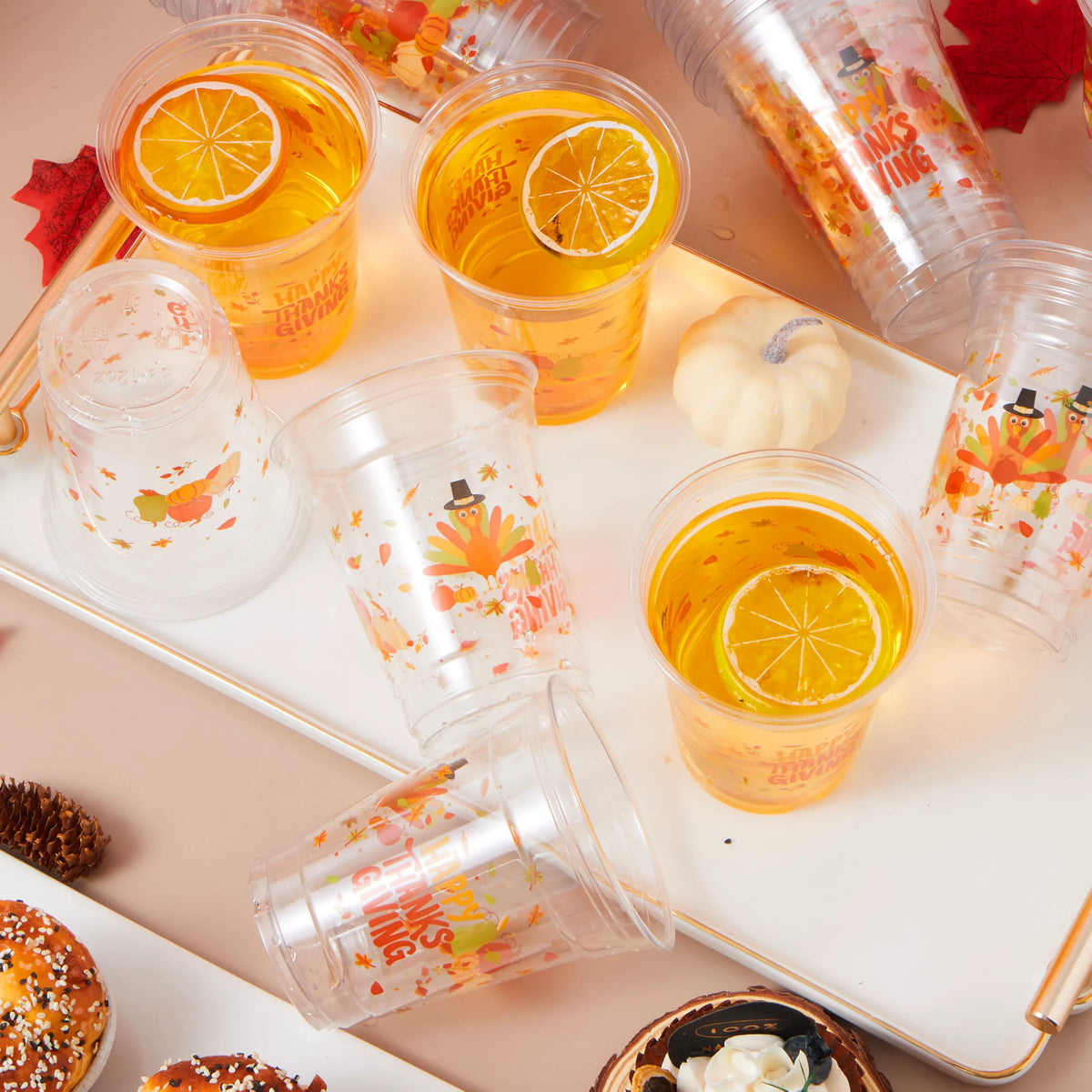 50 Disposable Thanksgiving Plastic Cups