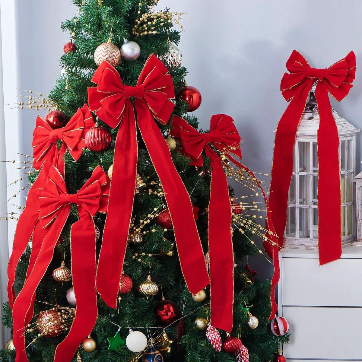 9-Piece Large Red Velvet Christmas Bows