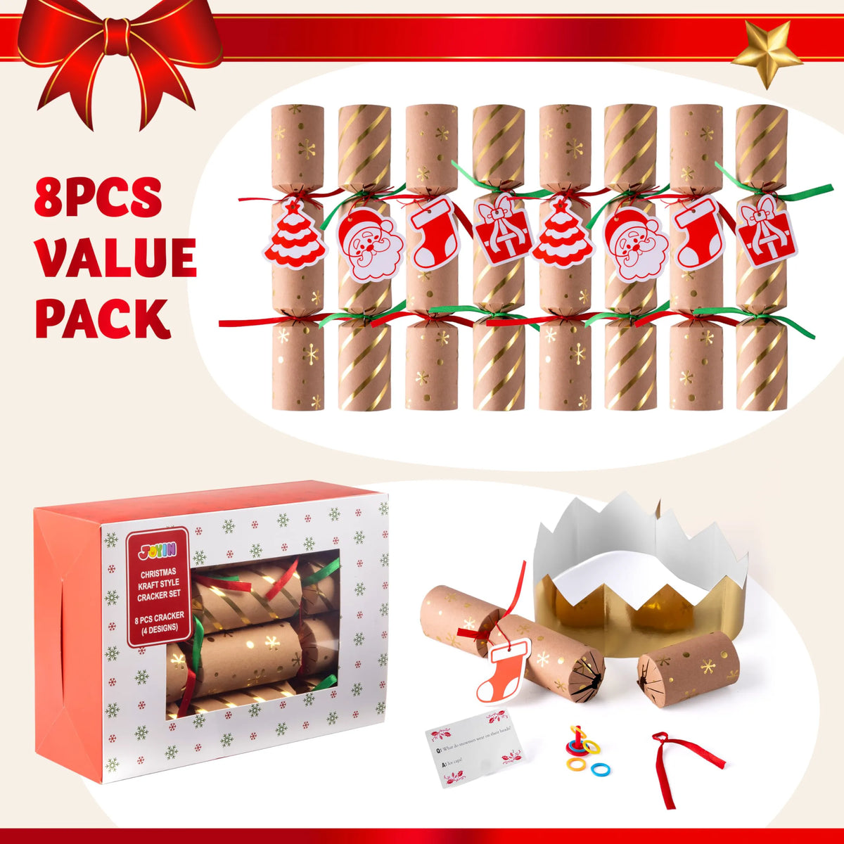 8-Piece Kraft Christmas Cracker Set