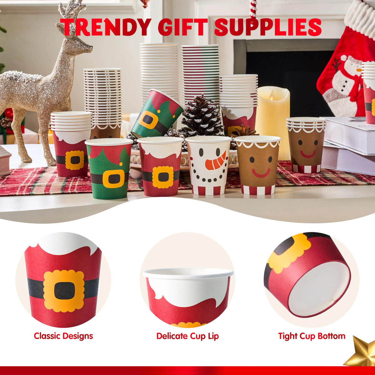 100 Pack 9oz Christmas Disposable Paper Cups
