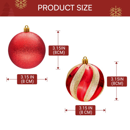 12-Piece Set of 3.15-Inch Red and Gold Christmas Ball Ornaments
