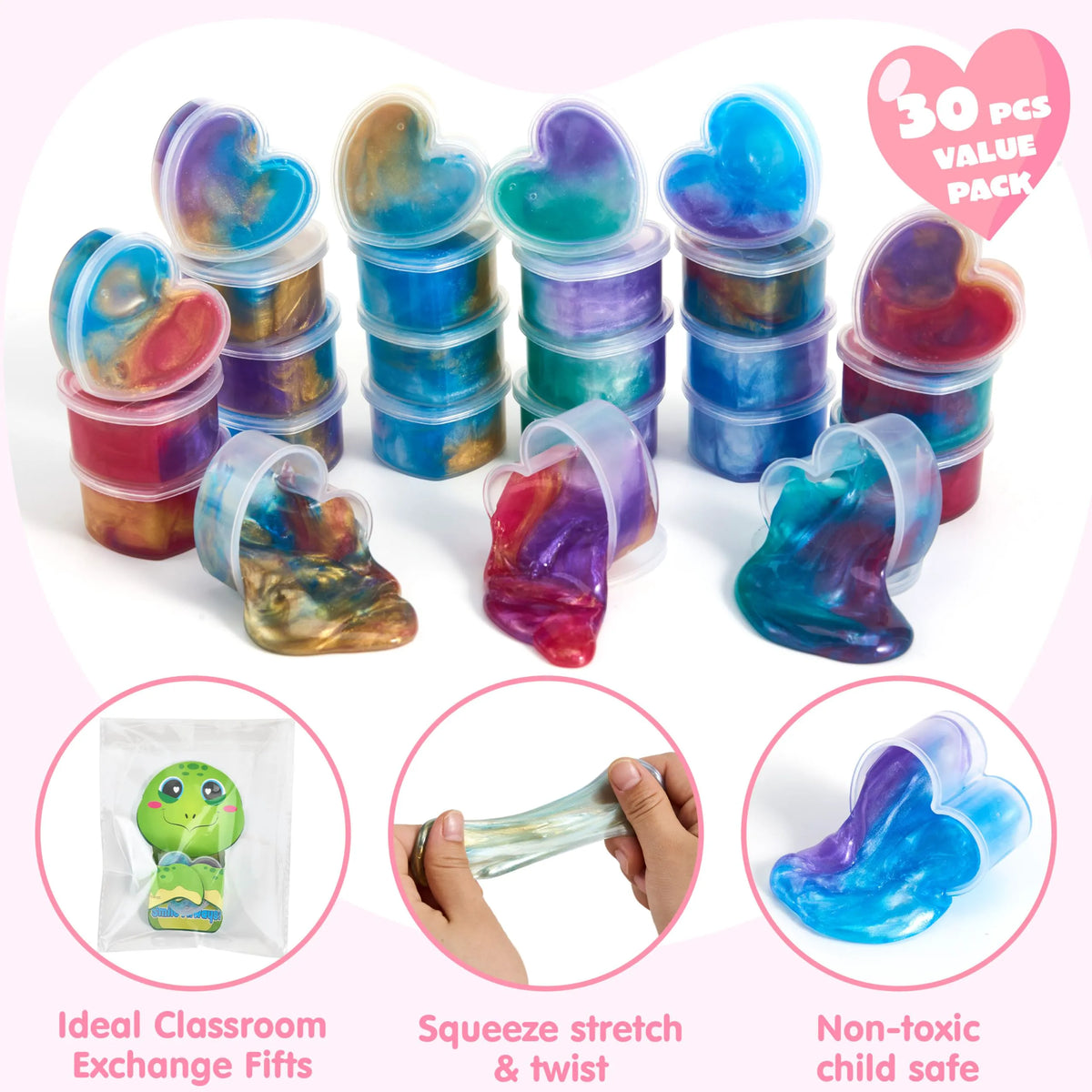 30 Valentine's Day Galaxy Slime Toys with Cute Themed Cards