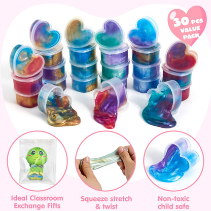 30 Valentine's Day Galaxy Slime Toys with Cute Themed Cards