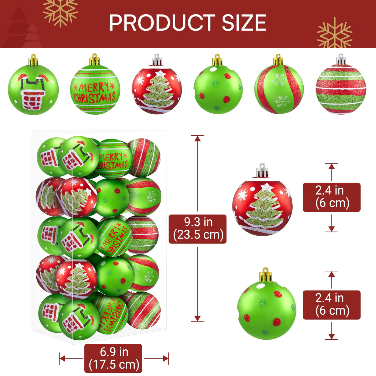 30-Piece Red and Green Christmas Ball Ornament Set, 2.36 Inches