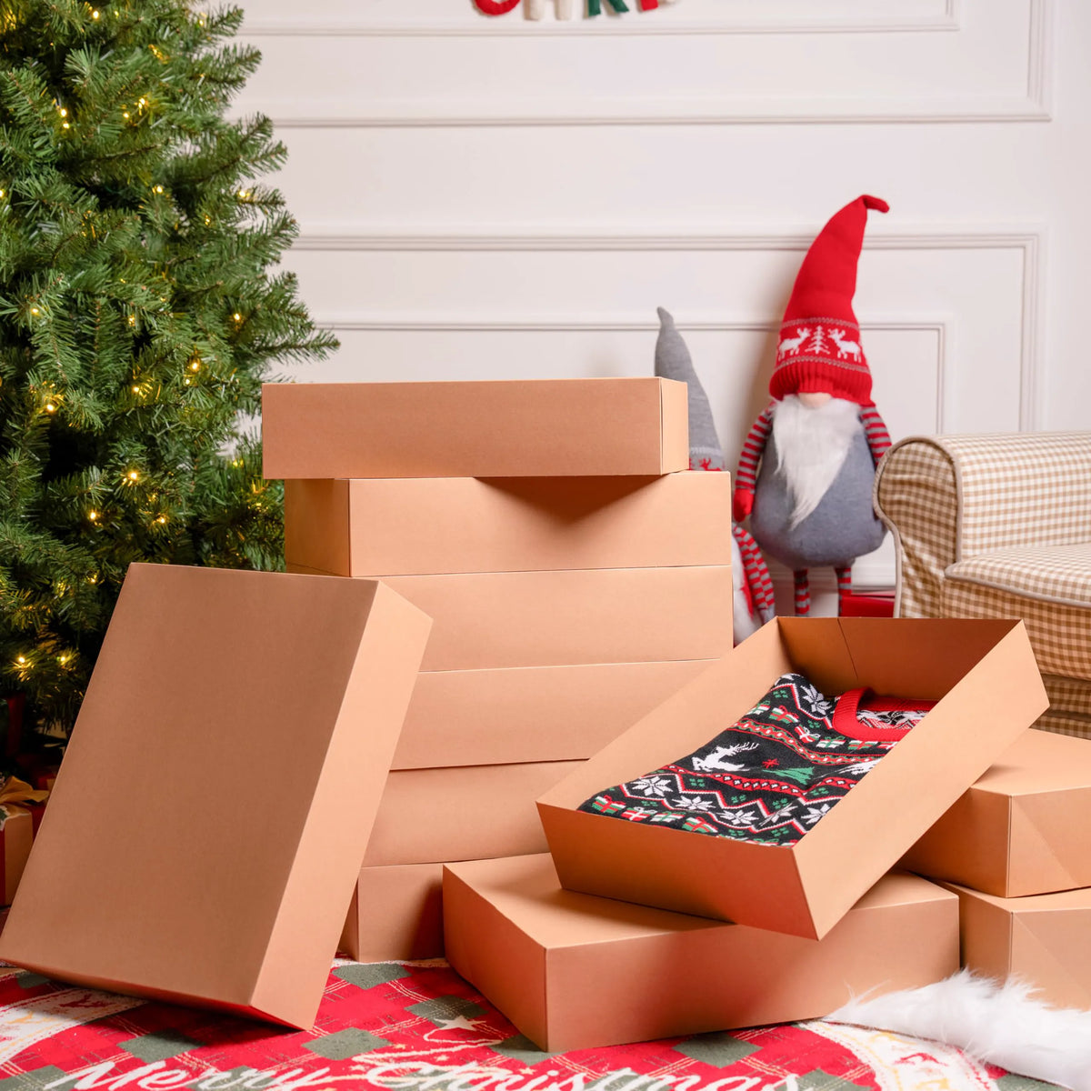 12 Pack Large Christmas Gift Boxes with Lids - 17" x 13" x 4" for Presents