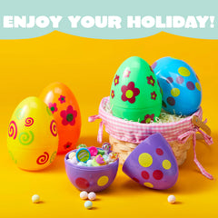 6 Large Printed Easter Eggs - 6 Inch Jumbo Plastic Fillable Eggs for Easter Hunt