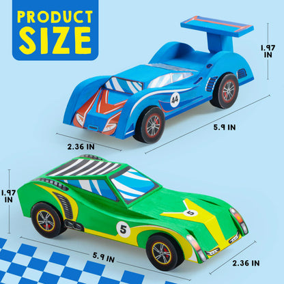 4 DIY Wooden Race Cars - Build & Paint Your Own Wood Craft Kit
