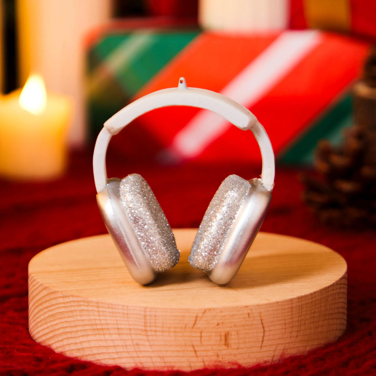 Mini Christmas Headphone Ornament in Silver and White