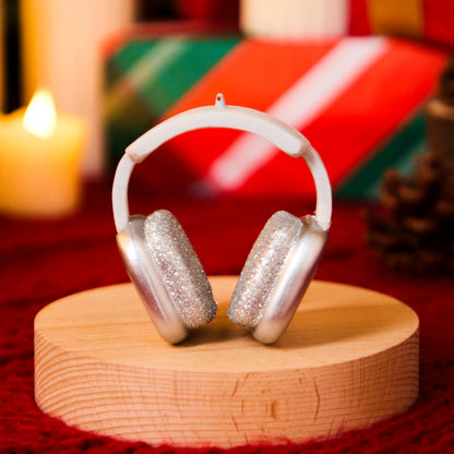 Mini Christmas Headphone Ornament in Silver and White