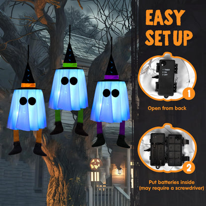 23.6" 3-Pack Halloween Hanging Ghosts Outdoor Decorations