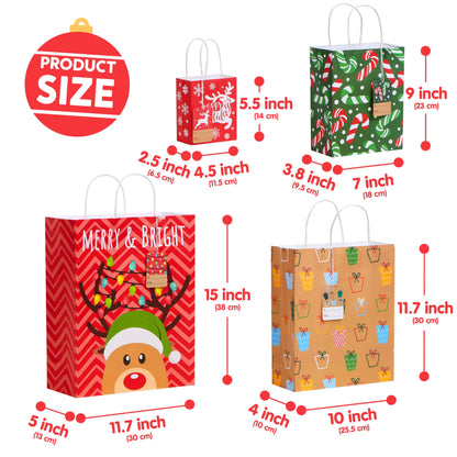 24-Pack Christmas White Kraft Gift Bags