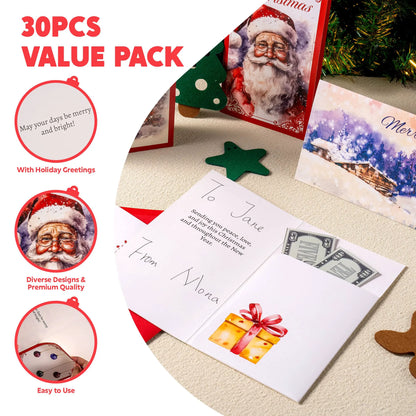 30 Christmas Classic Money Cards with Envelopes