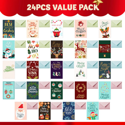 24 Christmas Cards with Envelopes and Stickers