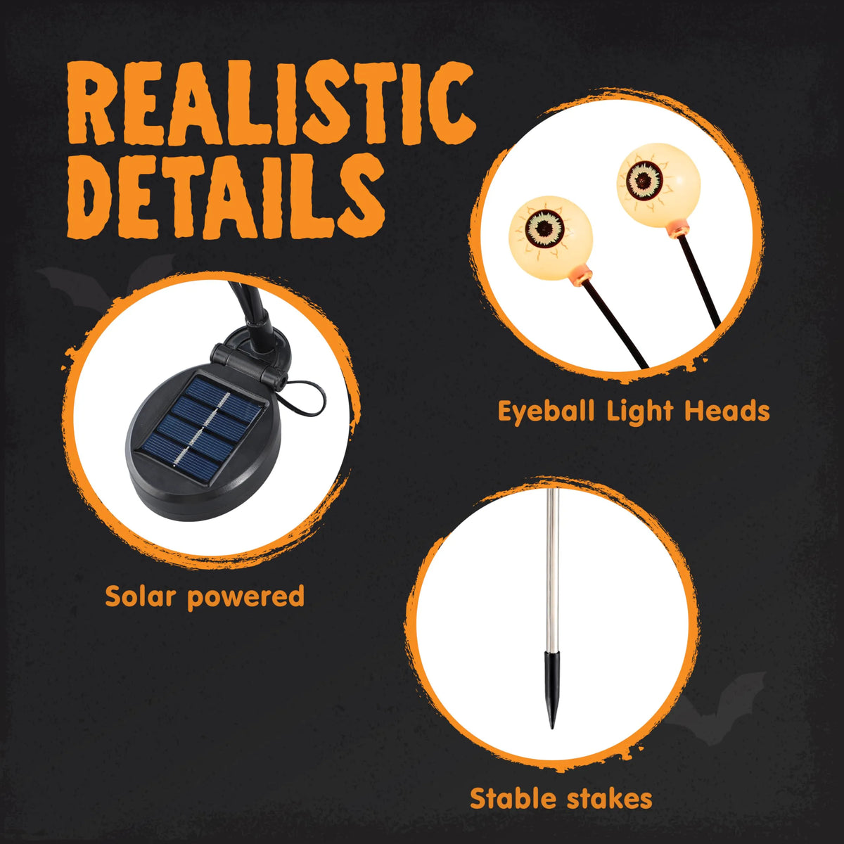 Outdoor Solar Scary Eyeball Lights for Halloween - Warm White