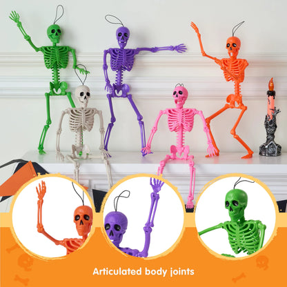 5 Pack Posable Halloween Skeleton Decorations, 16 Inches