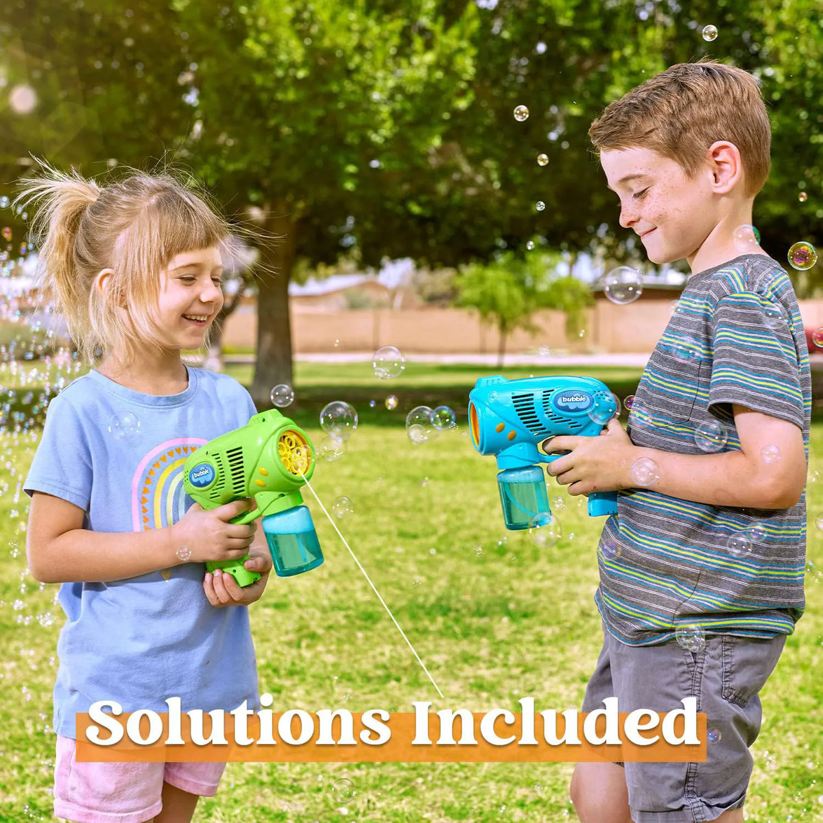 7-Inch Bubble Gun Blower with 2 Bottles of 5 oz Bubble Refill Solution (2 Pieces)
