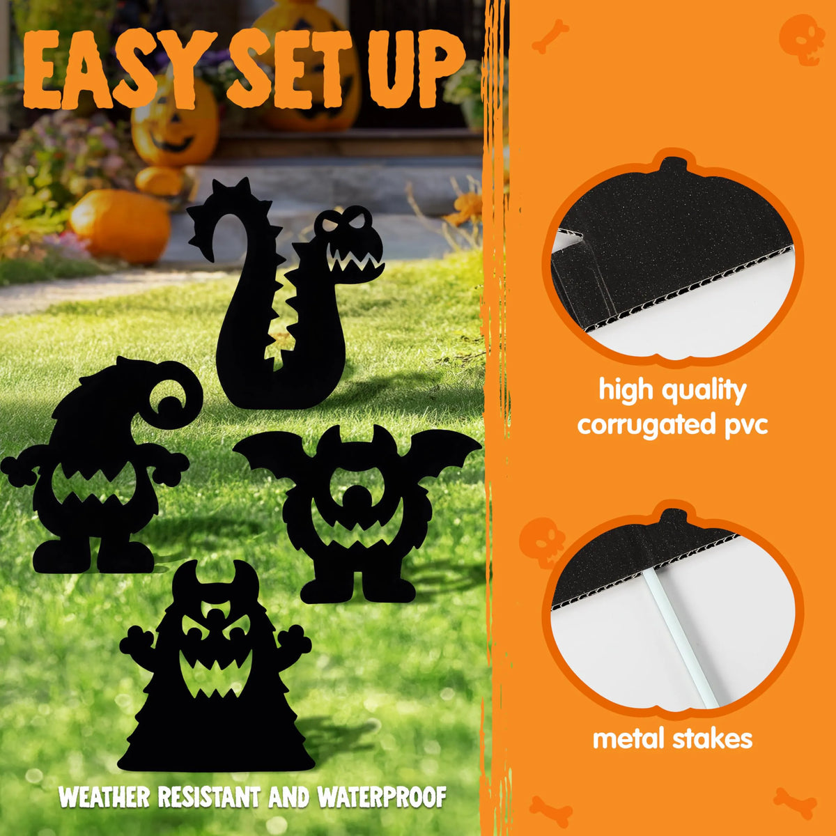 6-Pack Monster Yard Stakes for Halloween Lawn Decor