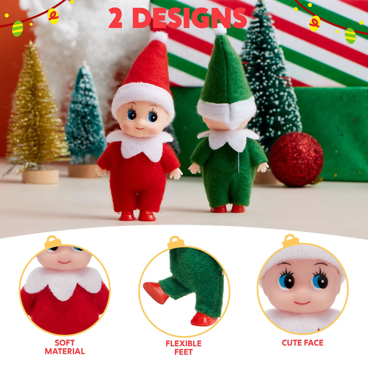 2 Pack Christmas Elf Plush Dolls, Red and Green