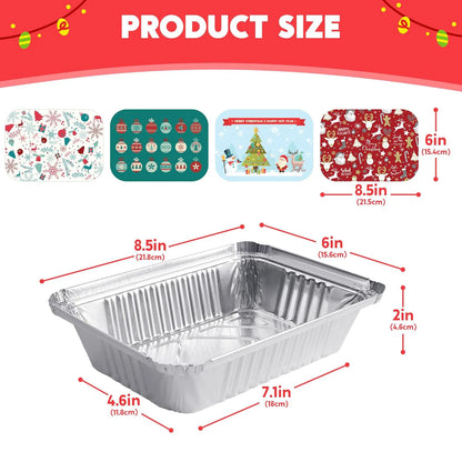 48-Pack Christmas Foil Containers with Lids (8.5"x6"x2" Rectangular)