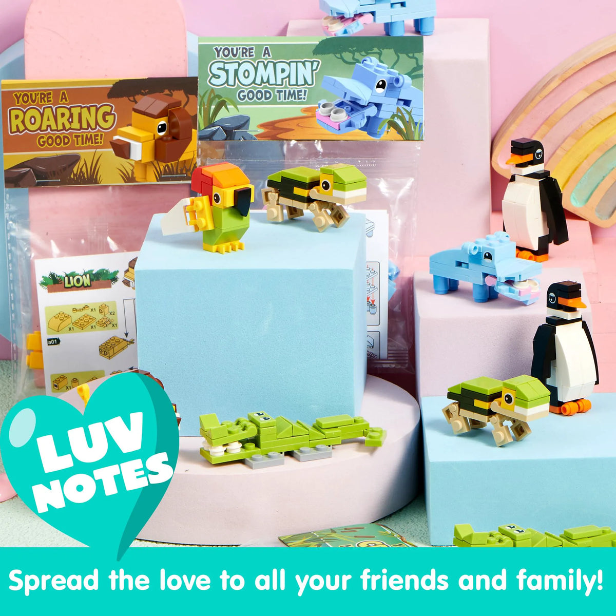 28-Piece Animal Building Blocks Set with Valentine's Day Cards for Kids