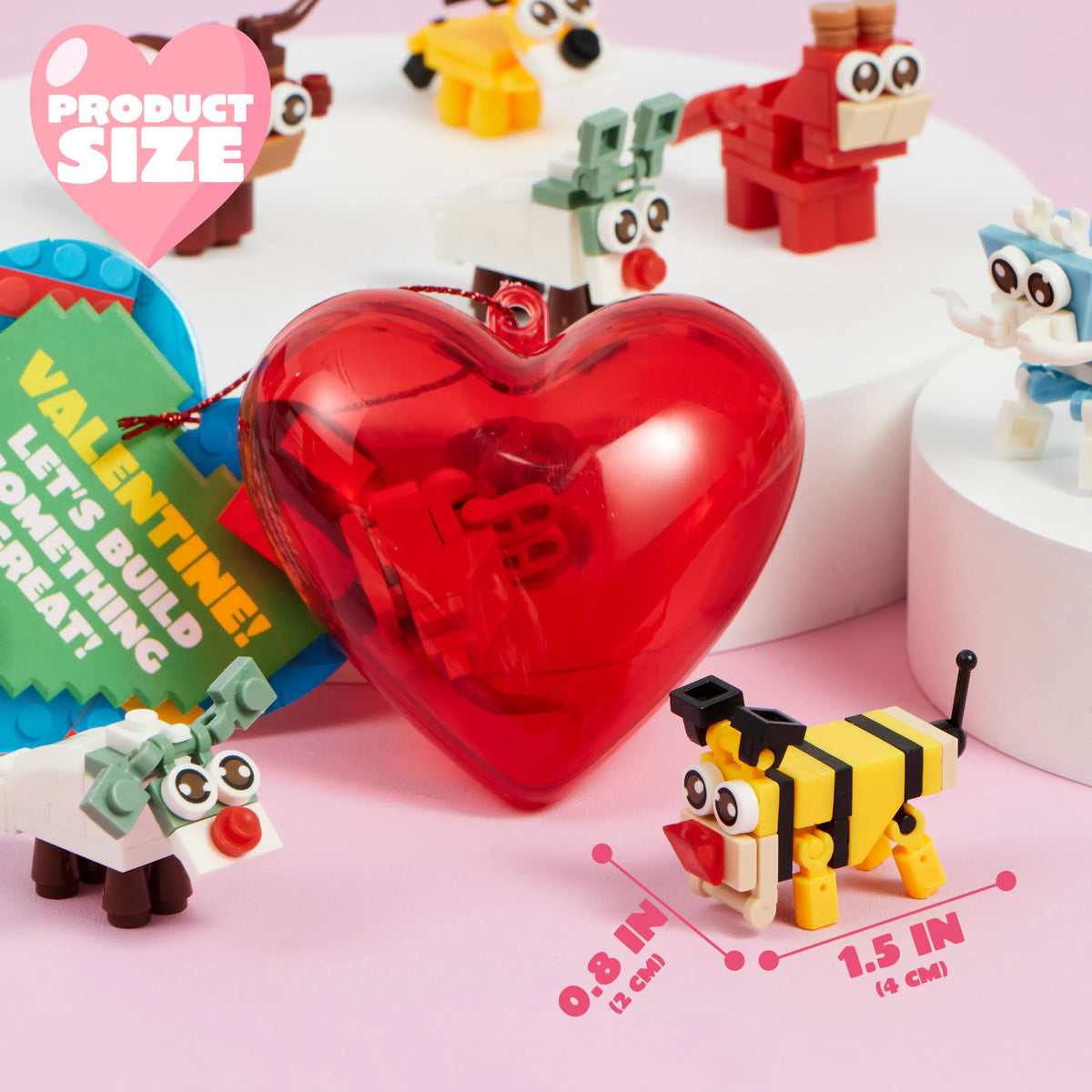 26-Piece Animal Building Blocks with Prefilled Hearts and Kids' Valentine Cards