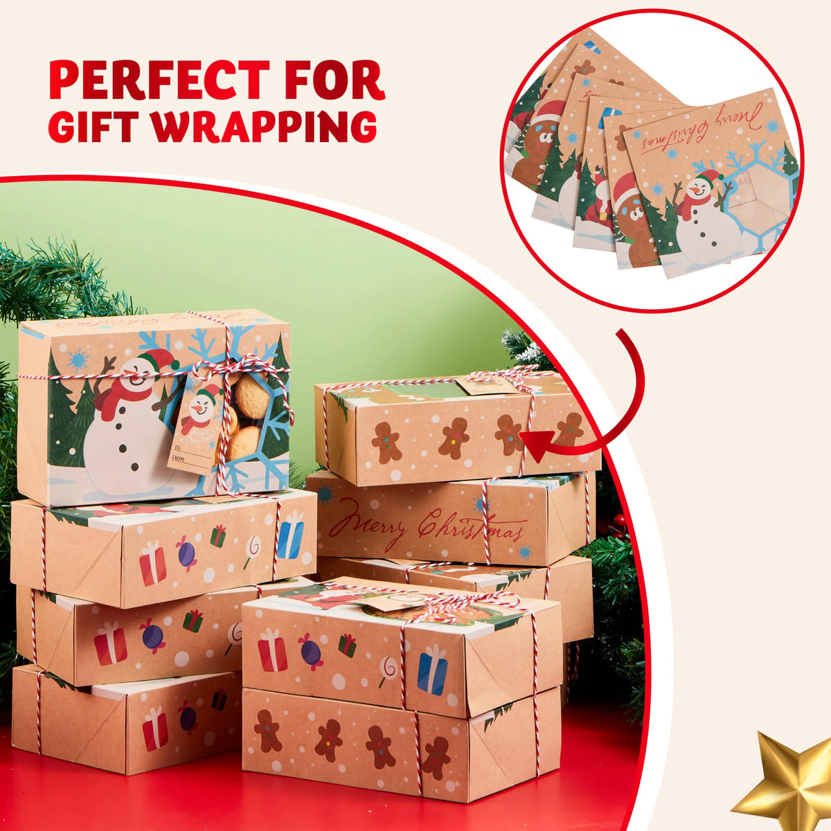 24 PCS Christmas Cookie Gift Baking Box with Window, Auto-Popup Design