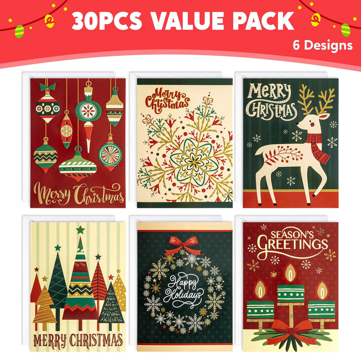 30 Pack Boxed Christmas Cards