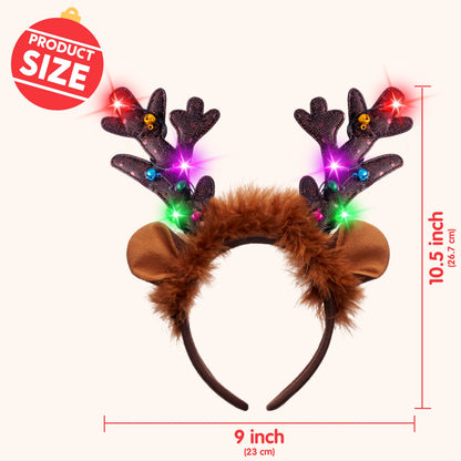 Holiday Light-Up Reindeer Headband for Adults and Kids