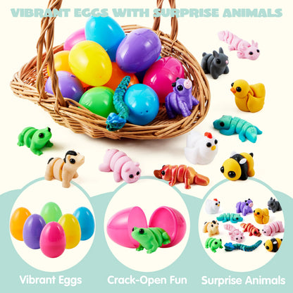 12 Prefilled Easter Eggs with 3D Mini Animals