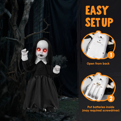 34" Black Zombie Girl Ghost Animatronic Halloween Decoration