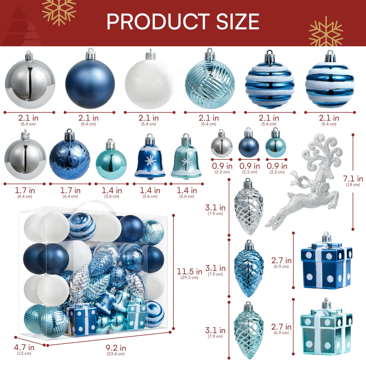 66-Piece Christmas Ball Ornament Set in Light Blue