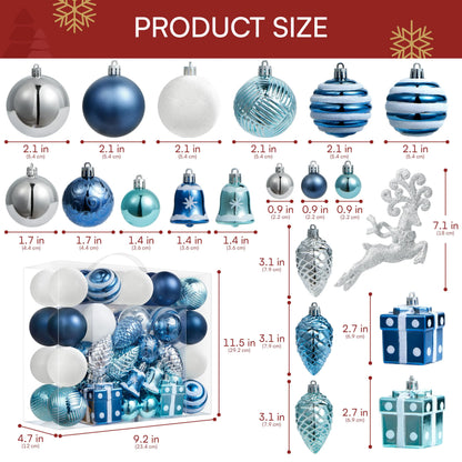 66-Piece Christmas Ball Ornament Set in Light Blue